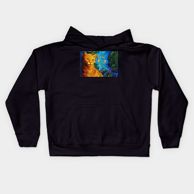 Cat near lake Kids Hoodie by Art by Ergate